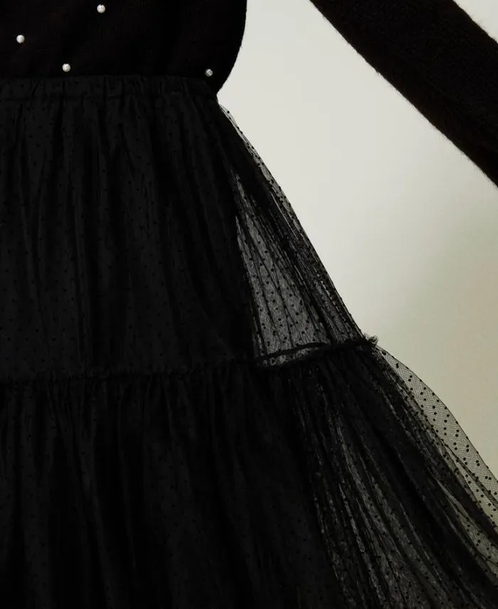 Twinset Skirts Plumetis Tulle Long Skirt Black 8211 Clothing