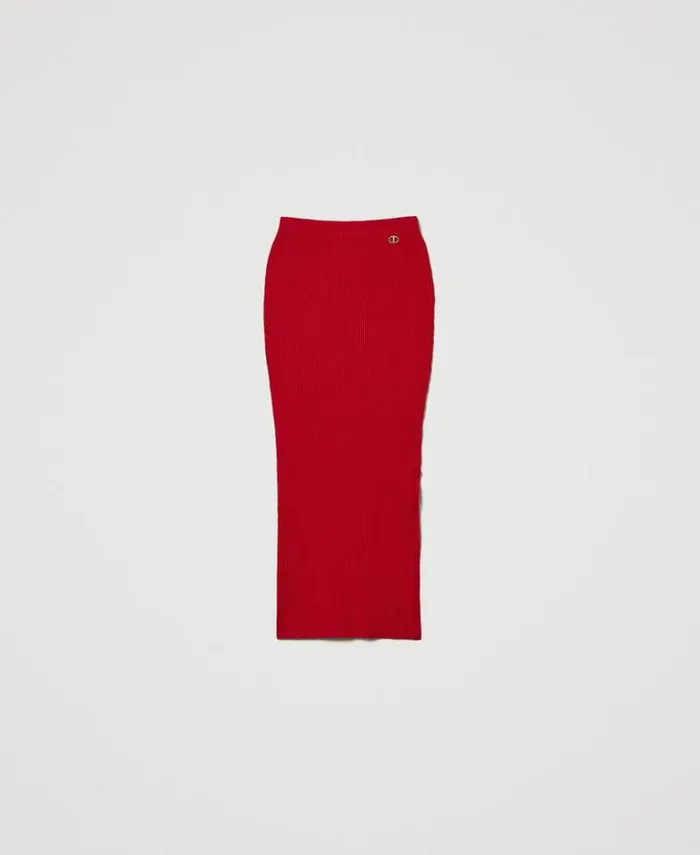 Twinset Skirts Ribbed Knit Midi Skirt Venetian Red 8211 Clothing