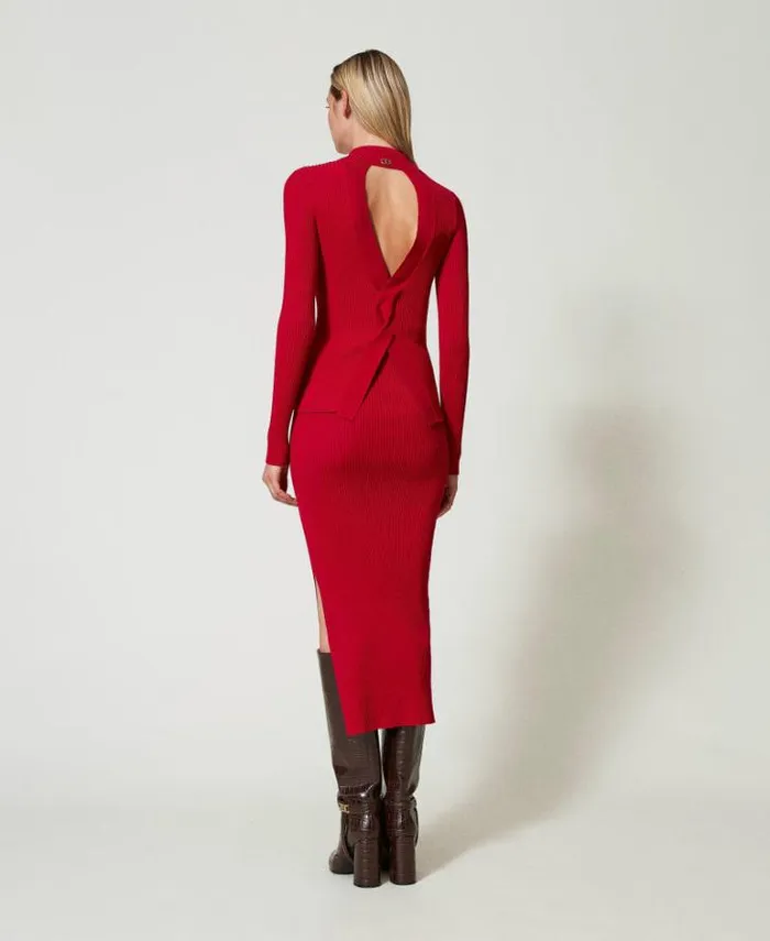 Twinset Skirts Ribbed Knit Midi Skirt Venetian Red 8211 Clothing