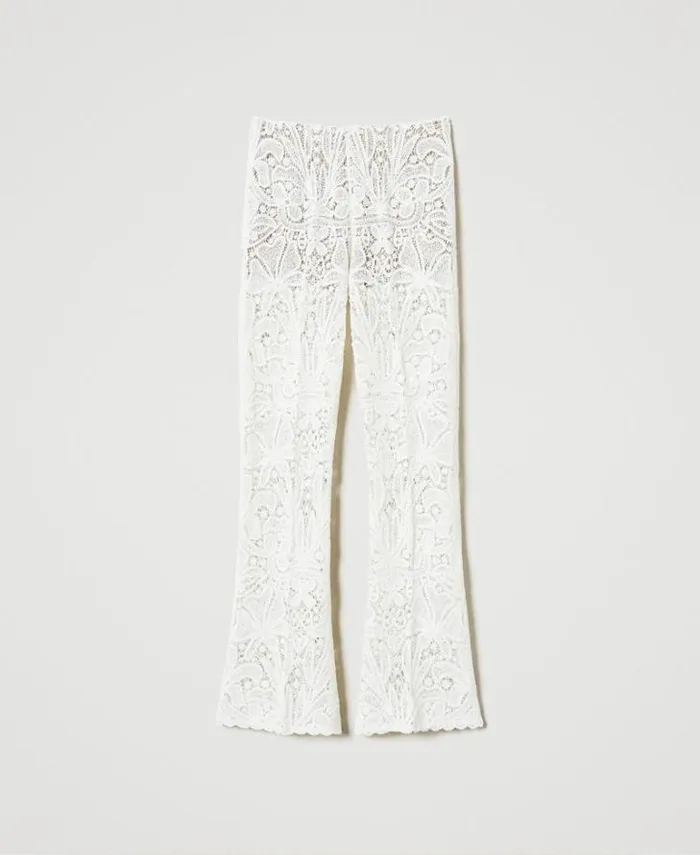 Twinset Straight Leg And Cigarette Trousers Floral Crochet Trousers White Snow 8211 Clothing