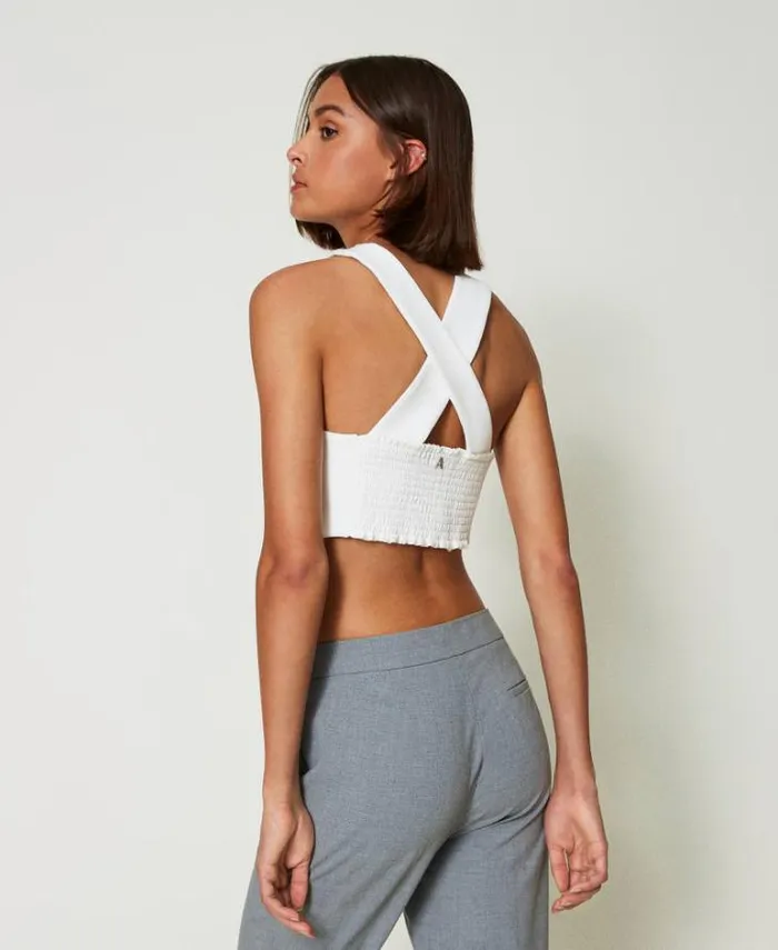 Twinset Suits And Sets Cady Crpe And Embroidered Organza Top White Cream 8211 Clothing