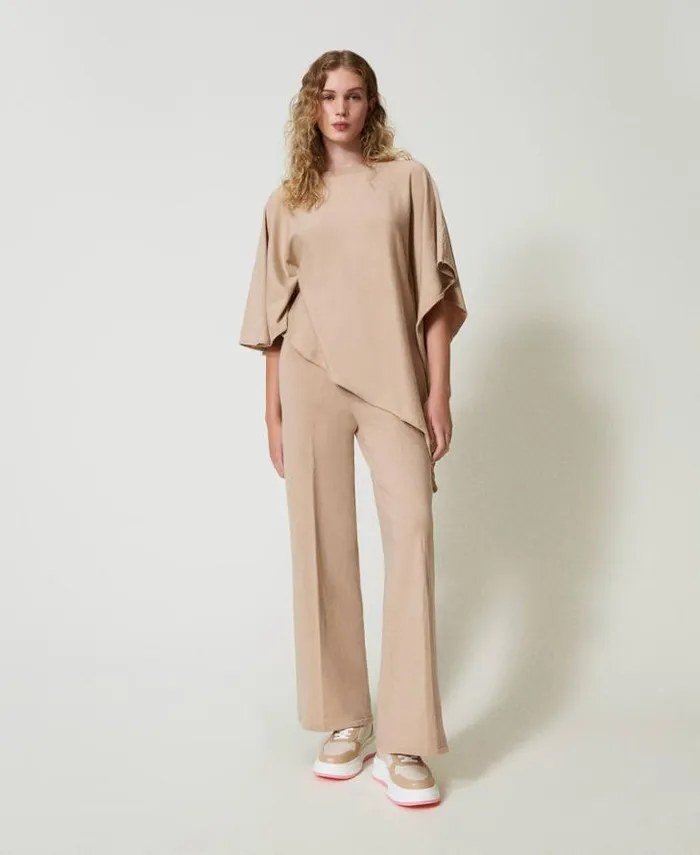 Twinset Suits And Sets Knit Palazzo Trousers Wonder Beige 8211 Clothing