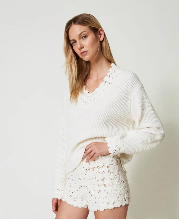 Twinset Suits And Sets Wool Blend Knit Shorts With Embroidery White Snow 8211 Clothing
