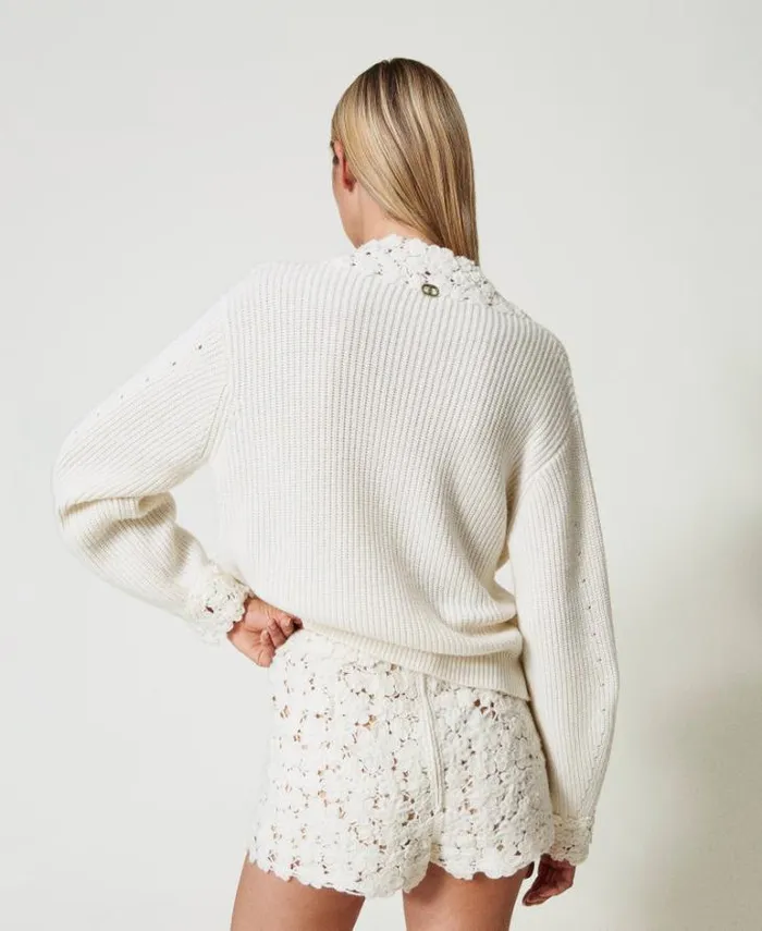 Twinset Suits And Sets Wool Blend Knit Shorts With Embroidery White Snow 8211 Clothing
