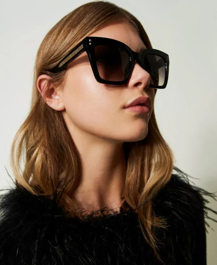 Twinset Sunglasses Square Sunglasses With Studs Shiny Black 8211 Accessories