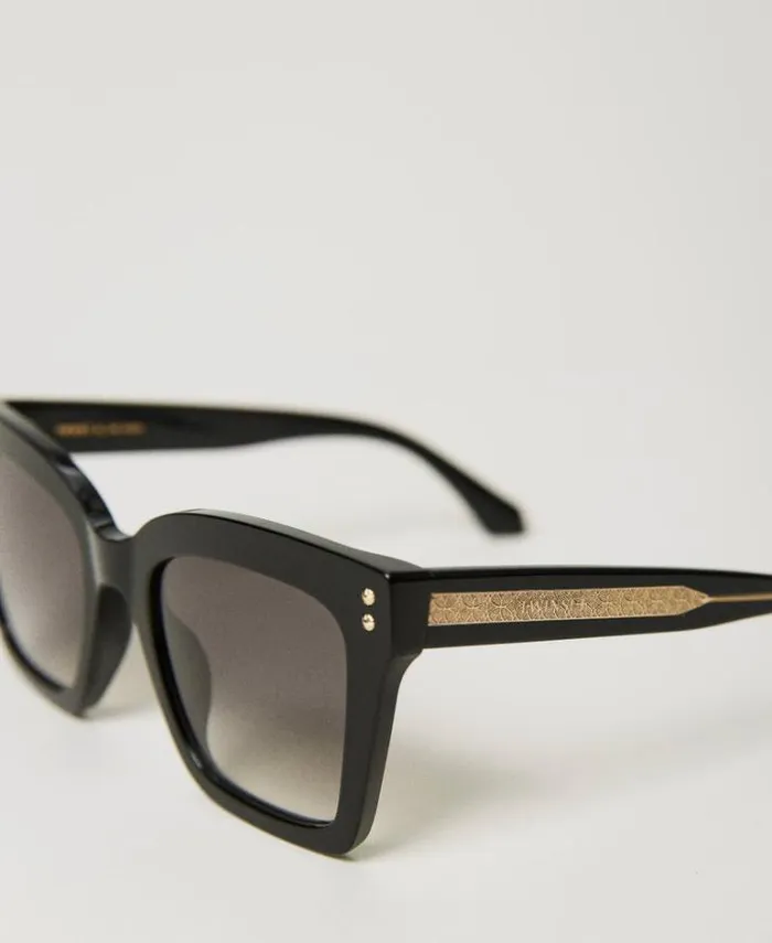 Twinset Sunglasses Square Sunglasses With Studs Shiny Black 8211 Accessories