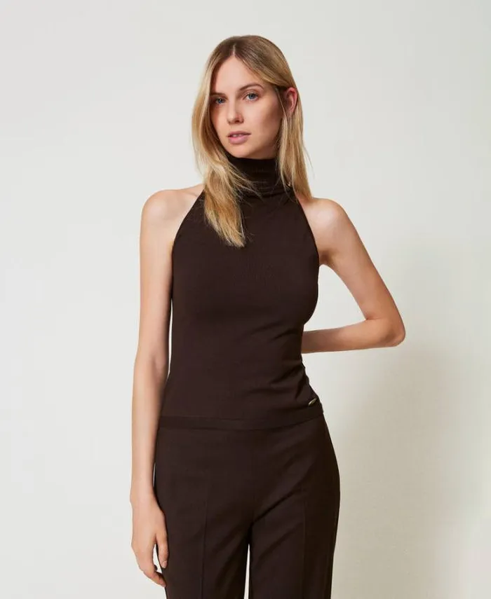 Twinset TShirts And Tops Knit Fitted Top Chocolate 8211 Clothing