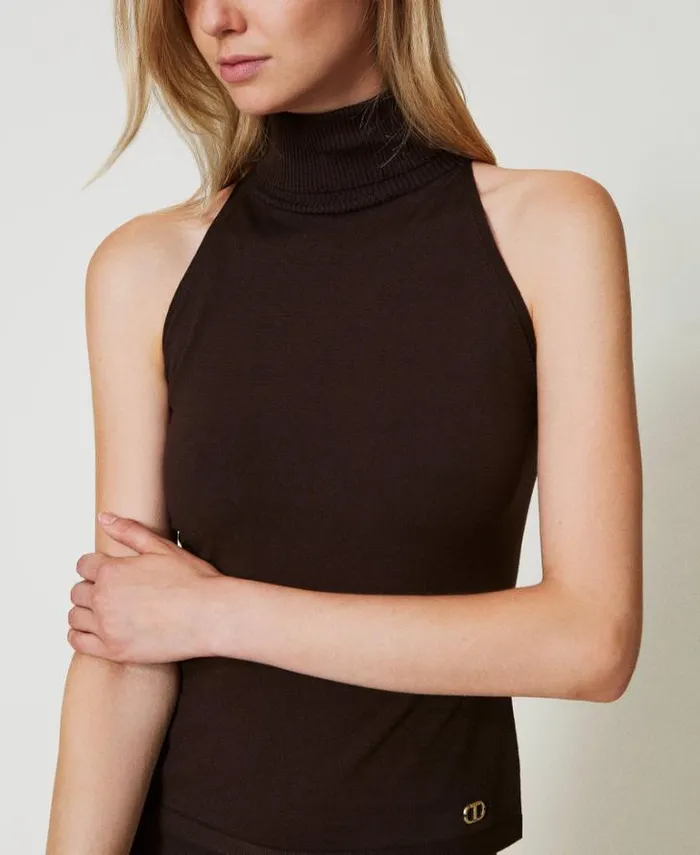Twinset TShirts And Tops Knit Fitted Top Chocolate 8211 Clothing