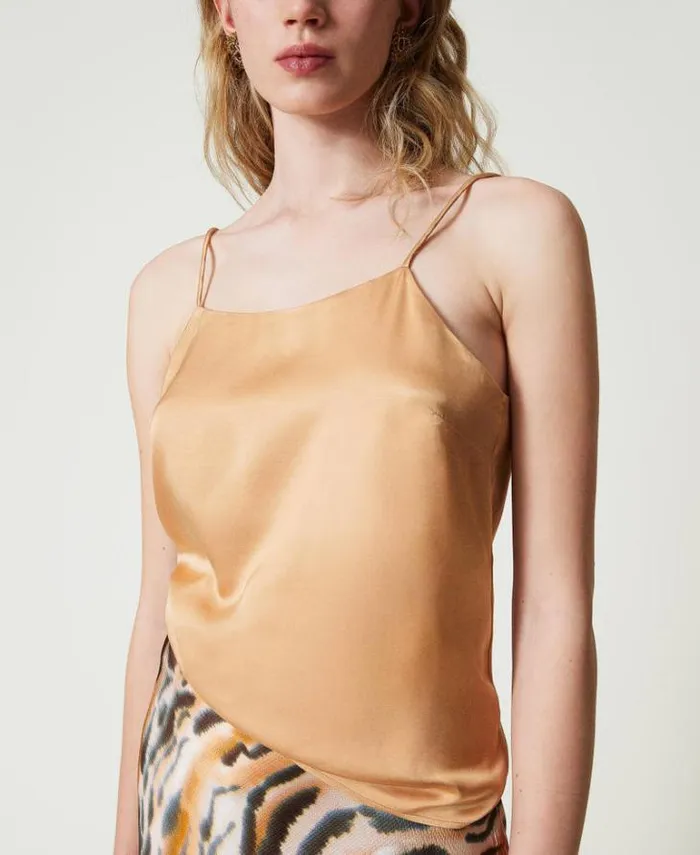 Twinset TShirts And Tops Satin Top With Straight Neckline Bubbly Orange 8211 Clothing