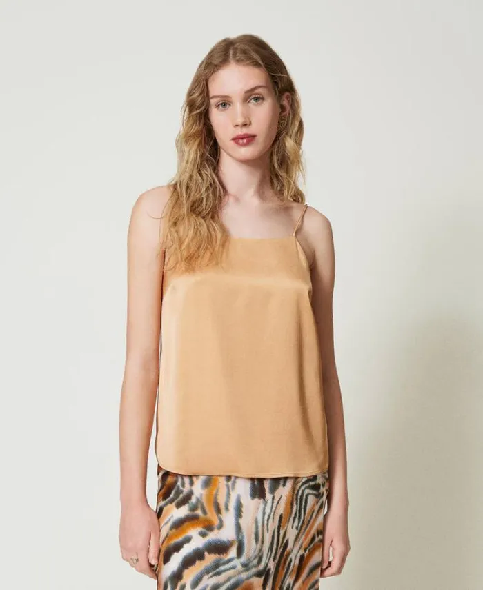 Twinset TShirts And Tops Satin Top With Straight Neckline Bubbly Orange 8211 Clothing