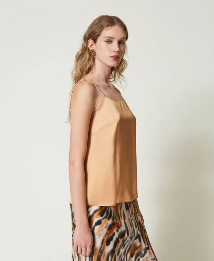 Twinset TShirts And Tops Satin Top With Straight Neckline Bubbly Orange 8211 Clothing