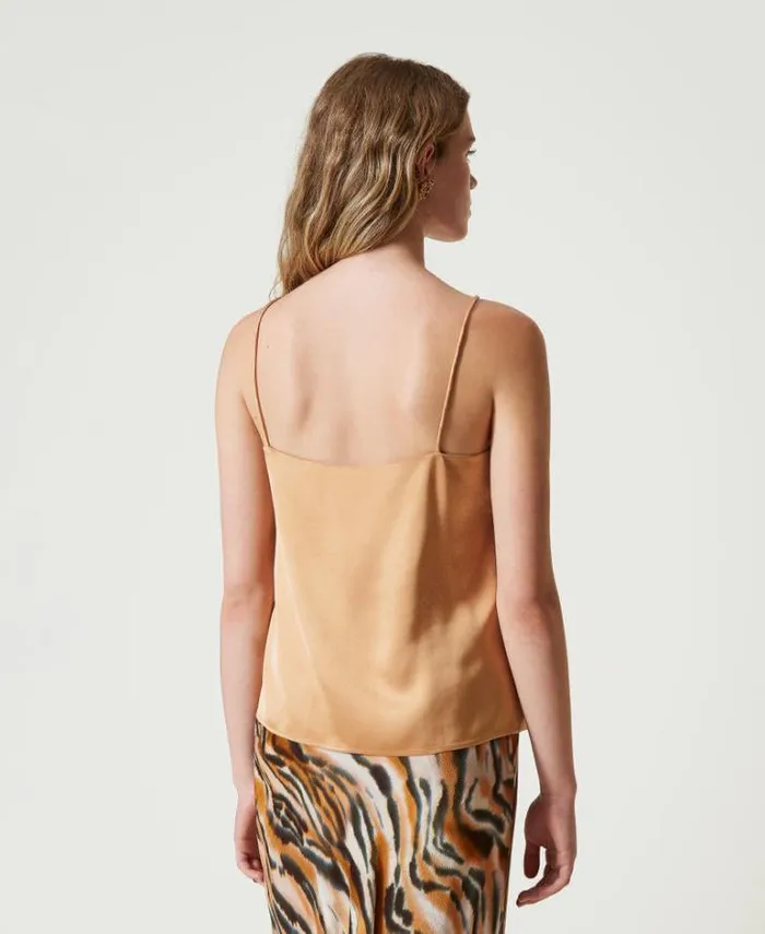 Twinset TShirts And Tops Satin Top With Straight Neckline Bubbly Orange 8211 Clothing