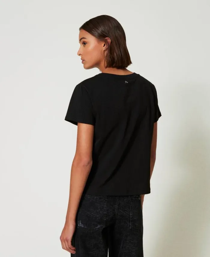 Twinset TShirts And Tops Tshirt With Organza Embroidery Black 8211 Clothing