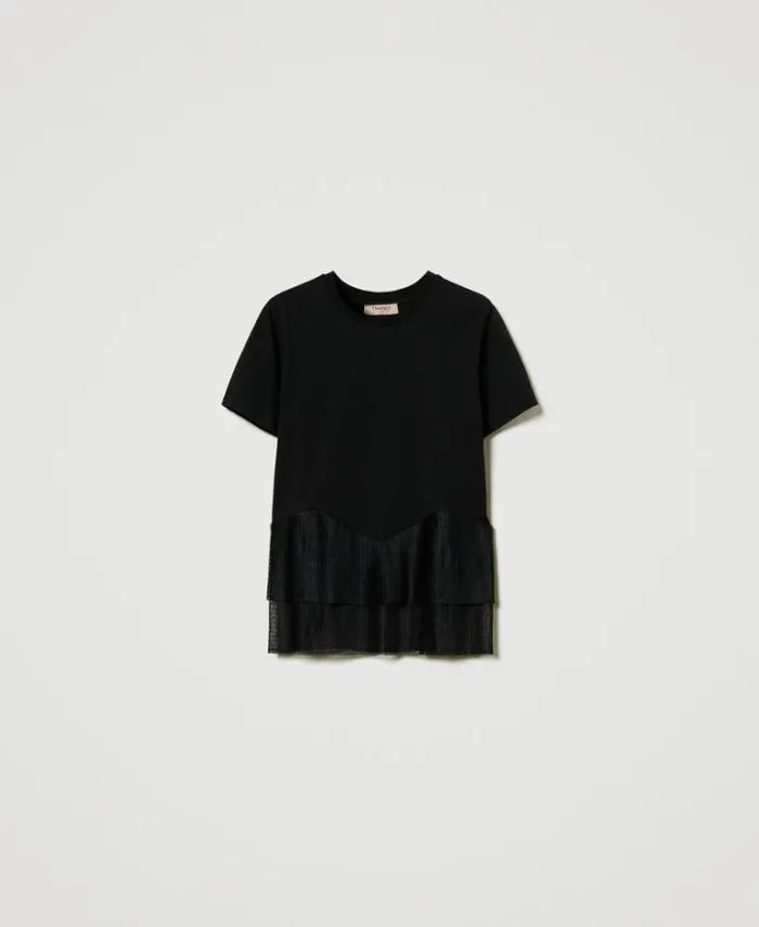 Twinset TShirts And Tops Tshirt With Tulle Flounces Black 8211 Clothing