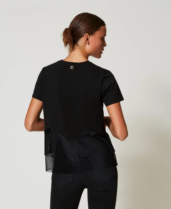 Twinset TShirts And Tops Tshirt With Tulle Flounces Black 8211 Clothing