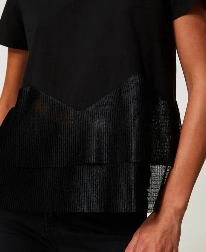 Twinset TShirts And Tops Tshirt With Tulle Flounces Black 8211 Clothing