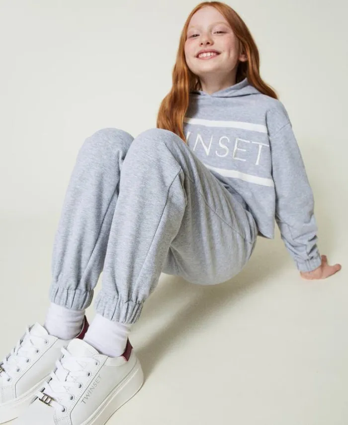 Twinset Trousers And Jeans Plush Fabric Joggers Light Melange Grey 8211 Girl