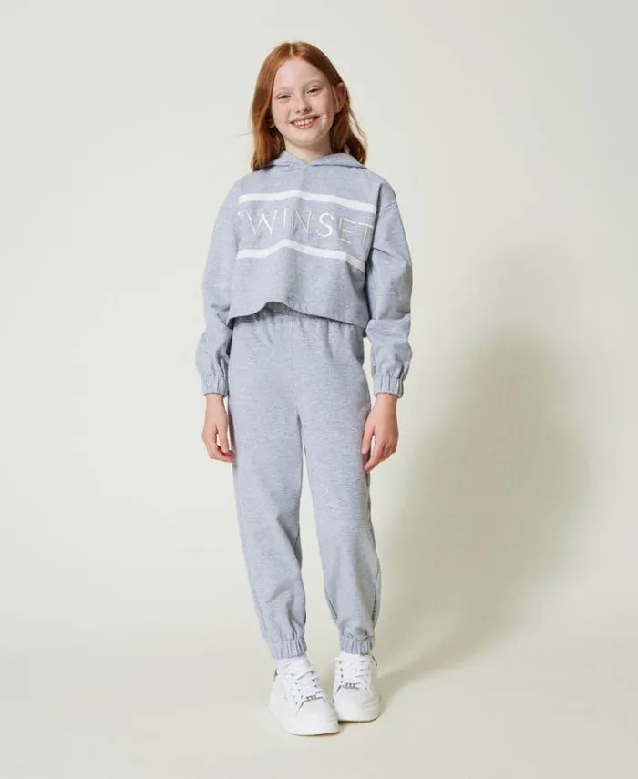 Twinset Trousers And Jeans Plush Fabric Joggers Light Melange Grey 8211 Girl
