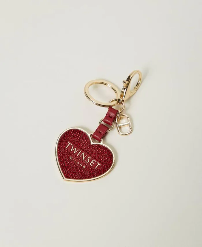 Twinset Wallets And Keyrings Heart Keyring With Logo And Rhinestones Venetian Red 8211 Accessories