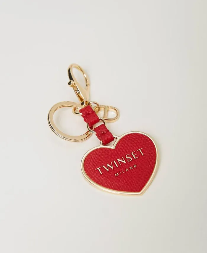 Twinset Wallets And Keyrings Heartshaped Keyring With Logo Lacquer Red 8211 Accessories