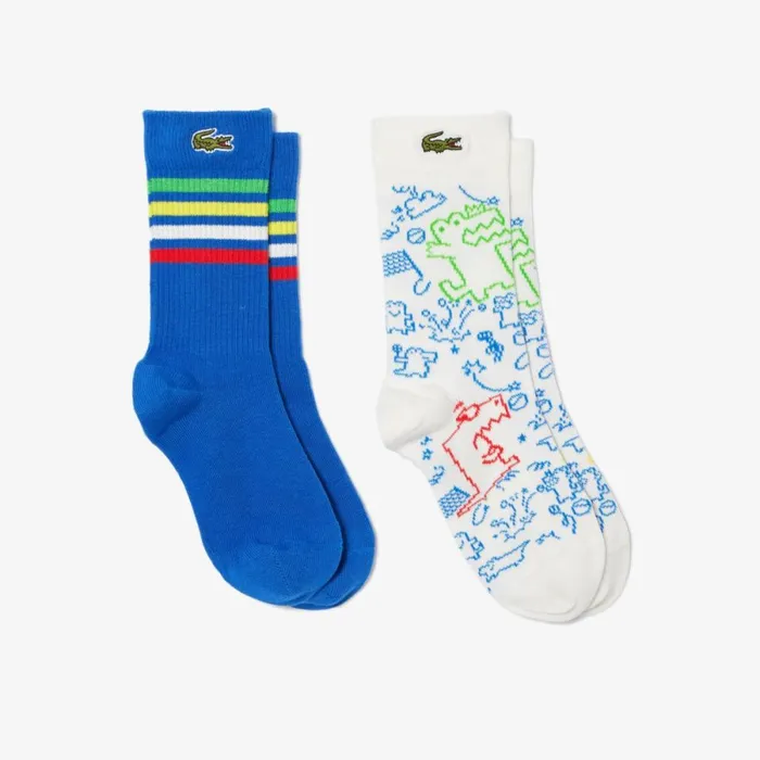 Underwear and Socks Kids Lacoste Kids039 2Pack Patterned Cotton Socks White Blue White Iu3
