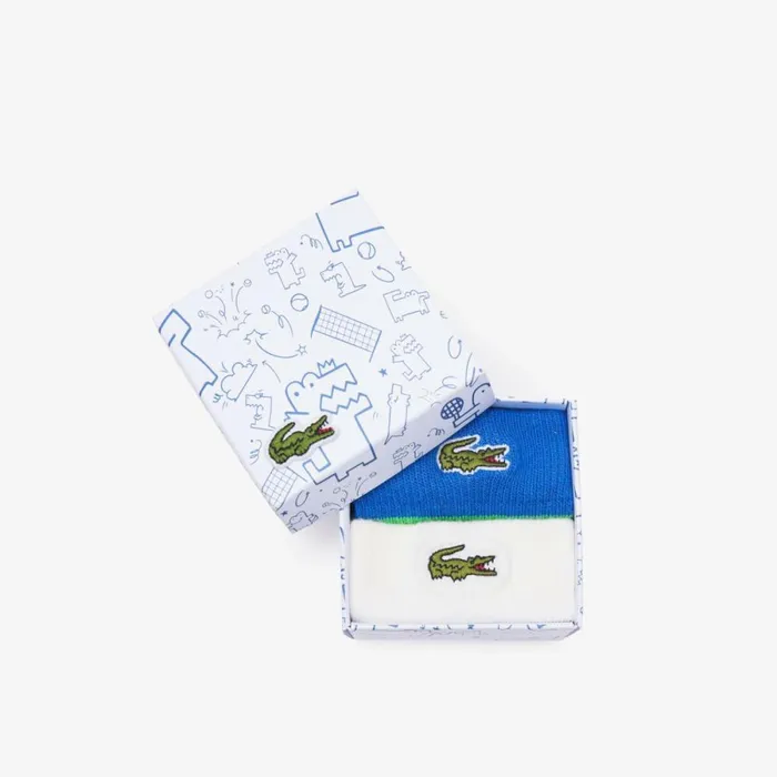 Underwear and Socks Kids Lacoste Kids039 2Pack Patterned Cotton Socks White Blue White Iu3