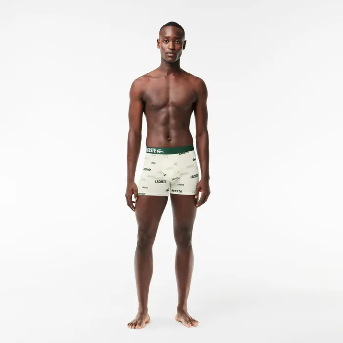Underwear and Socks Men Lacoste Men039s 3Pack Stretch Cotton Print Boxers White Navy Blue Green Yvc