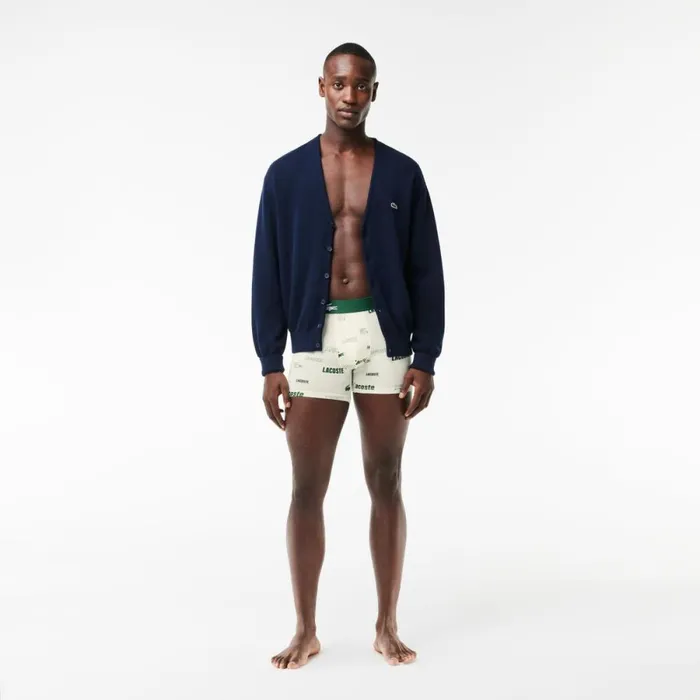 Underwear and Socks Men Lacoste Men039s 3Pack Stretch Cotton Print Boxers White Navy Blue Green Yvc