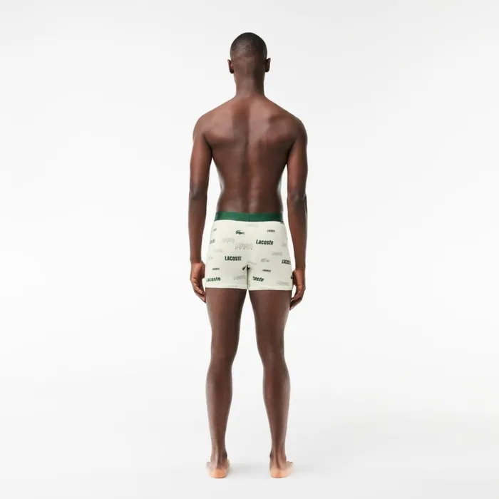 Underwear and Socks Men Lacoste Men039s 3Pack Stretch Cotton Print Boxers White Navy Blue Green Yvc