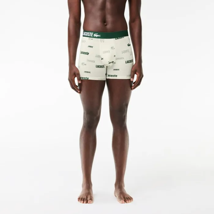 Underwear and Socks Men Lacoste Men039s 3Pack Stretch Cotton Print Boxers White Navy Blue Green Yvc