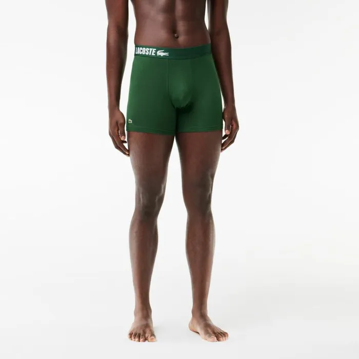 Underwear and Socks Men Lacoste Men039s 3Pack Stretch Cotton Print Boxers White Navy Blue Green Yvc