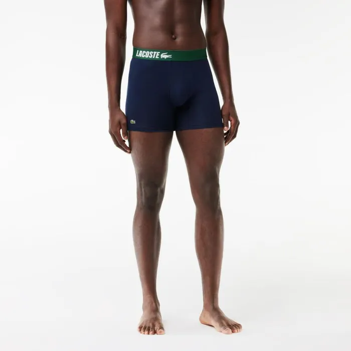 Underwear and Socks Men Lacoste Men039s 3Pack Stretch Cotton Print Boxers White Navy Blue Green Yvc