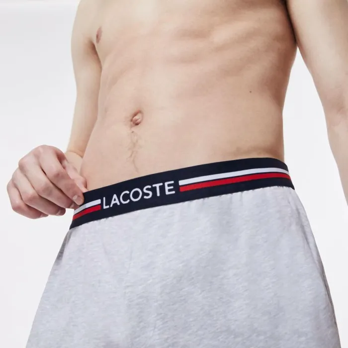 Underwear and Socks Men Lacoste Men039s StripedWaist Long Boxer Briefs Grey Chine Cca