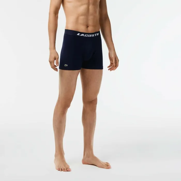 Underwear and Socks Men Lacoste Mens 3Pack Logo Print Jersey Boxers Grey Chine Navy Blue 9zu