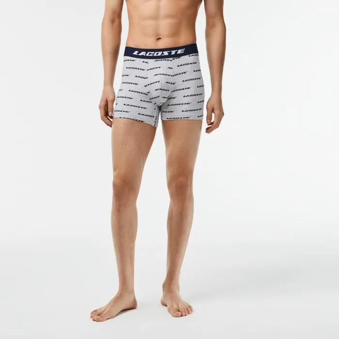 Underwear and Socks Men Lacoste Mens 3Pack Logo Print Jersey Boxers Grey Chine Navy Blue 9zu