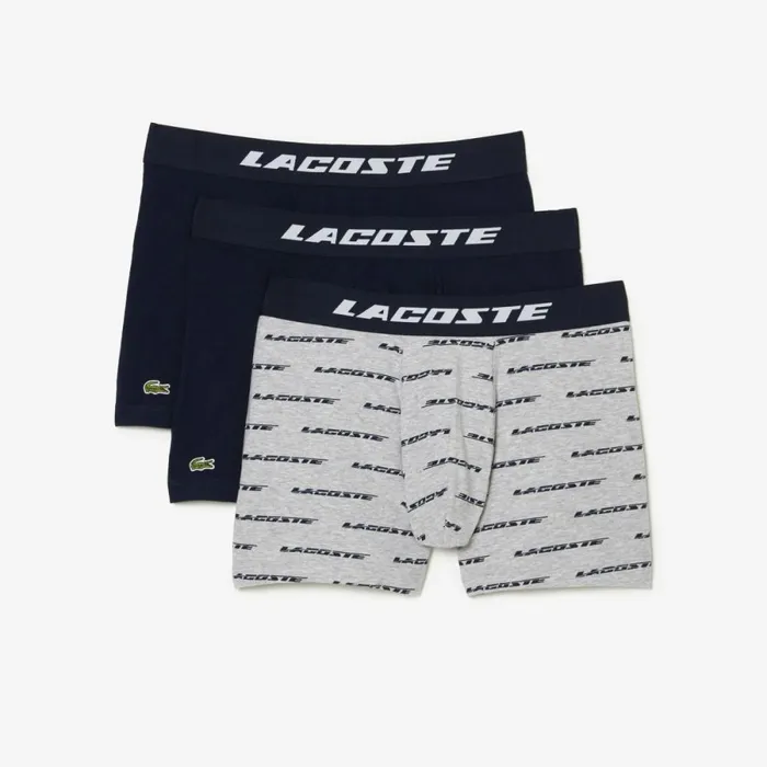Underwear and Socks Men Lacoste Mens 3Pack Logo Print Jersey Boxers Grey Chine Navy Blue 9zu