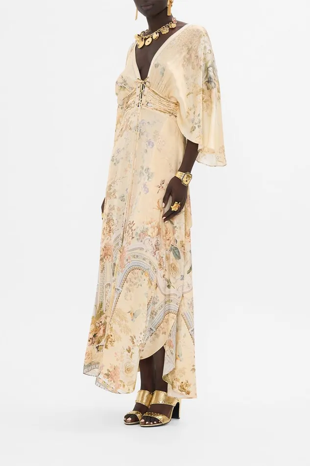 V NECK LACE UP DETAIL LONG DRESS ADORNED IN ANTIQUITY Adorned In Antiquity Womens Camilla Dresses