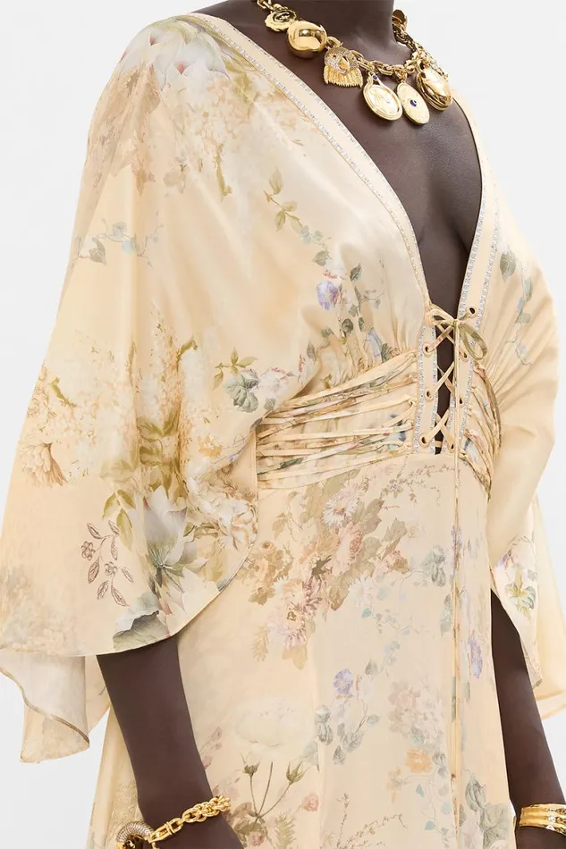 V NECK LACE UP DETAIL LONG DRESS ADORNED IN ANTIQUITY Adorned In Antiquity Womens Camilla Dresses