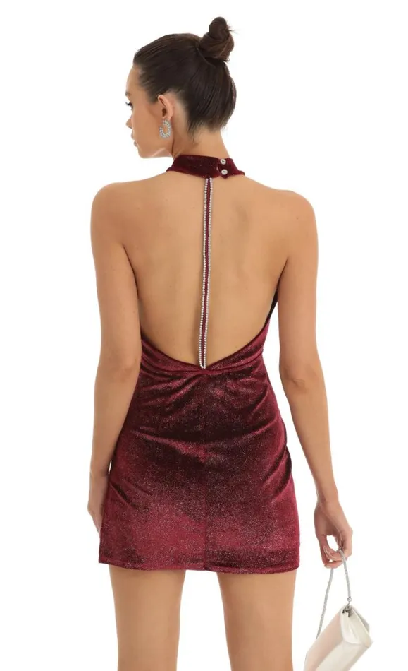 Velvet Glitter Mock Neck Halter Dress Red Women LUCY IN THE SKY Mini Dresses Velvet Glitter Mock Neck Halter Dress Red Women LUCY IN THE SKY Mini Dresses
