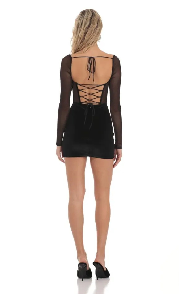 Velvet Mesh Corset Dress Black Women LUCY IN THE SKY Mini Dresses Velvet Mesh Corset Dress Black Women LUCY IN THE SKY Mini Dresses