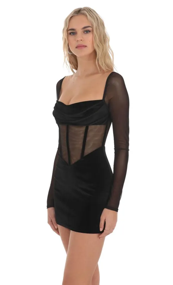 Velvet Mesh Corset Dress Black Women LUCY IN THE SKY Mini Dresses Velvet Mesh Corset Dress Black Women LUCY IN THE SKY Mini Dresses