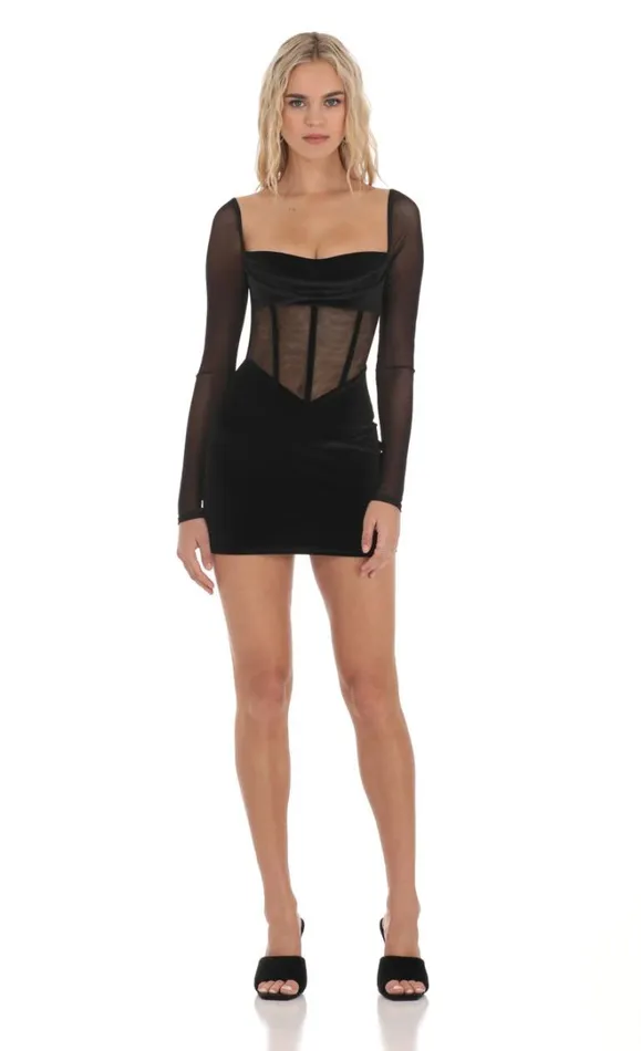 Velvet Mesh Corset Dress Black Women LUCY IN THE SKY Mini Dresses Velvet Mesh Corset Dress Black Women LUCY IN THE SKY Mini Dresses