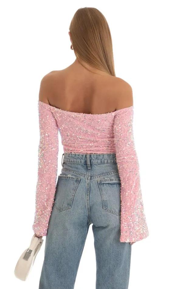 Velvet Sequin Bodysuit Pink Women LUCY IN THE SKY Bodysuits Velvet Sequin Bodysuit Pink Women LUCY IN THE SKY Bodysuits
