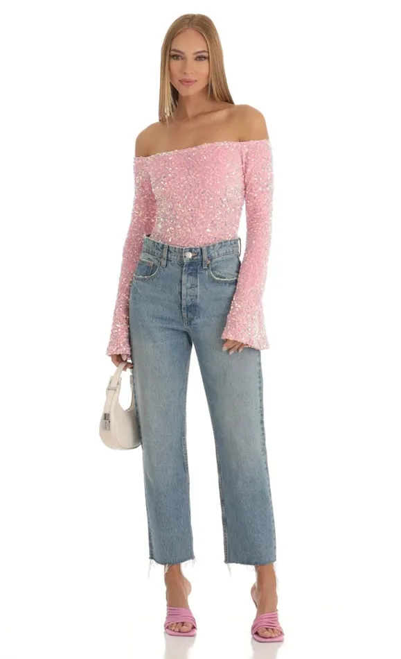 Velvet Sequin Bodysuit Pink Women LUCY IN THE SKY Bodysuits Velvet Sequin Bodysuit Pink Women LUCY IN THE SKY Bodysuits