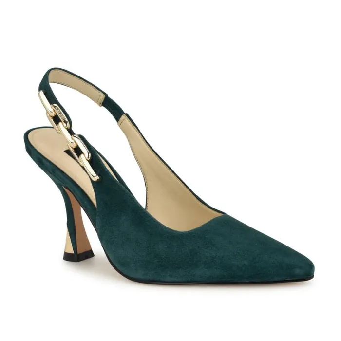 Veroni Slingback Pumps Dark Green Suede Women Nine West Heels Veroni Slingback Pumps Dark Green Suede Women Nine West Heels