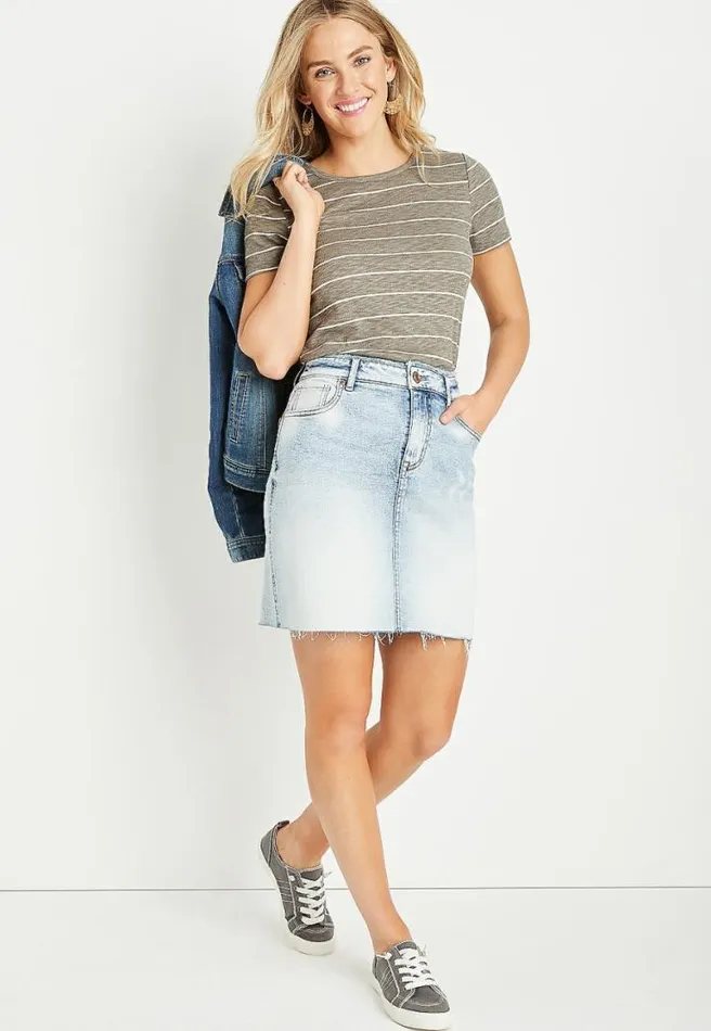 Vintage High Rise Light Wash Frayed Hem Denim Skirt Women Maurices Bottoms