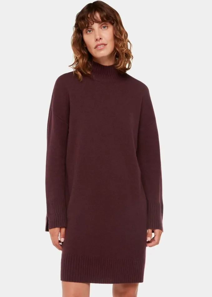 Whistles Amelia Wool Knitted Dress Burgundy Women Dresses