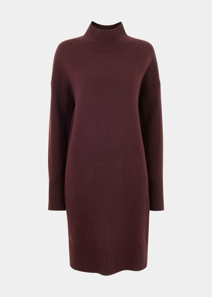Whistles Amelia Wool Knitted Dress Burgundy Women Dresses