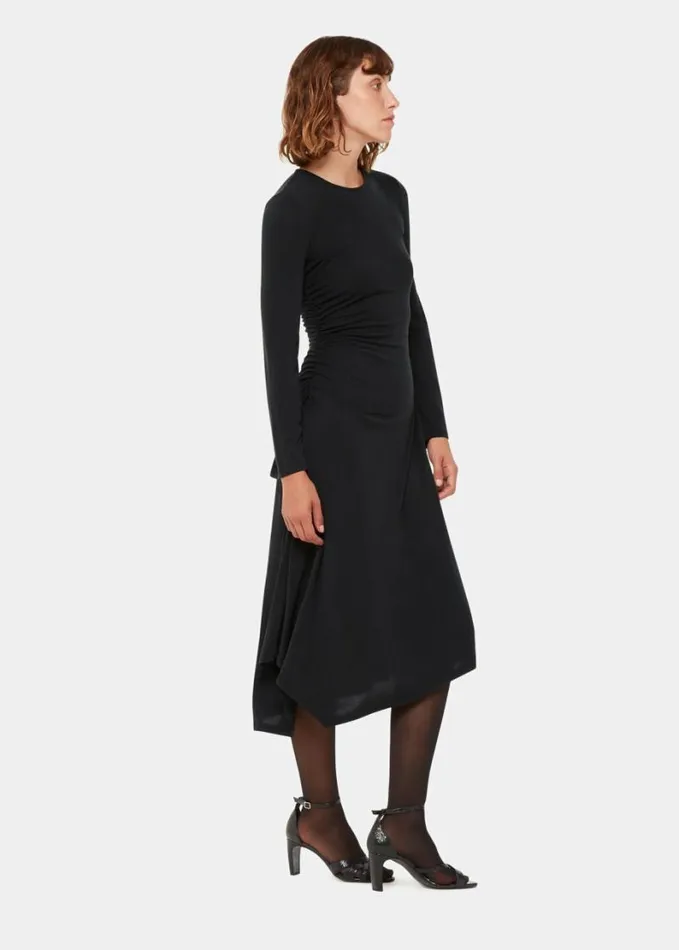 Whistles Asymmetric Jersey Midi Dress Black Women Dresses