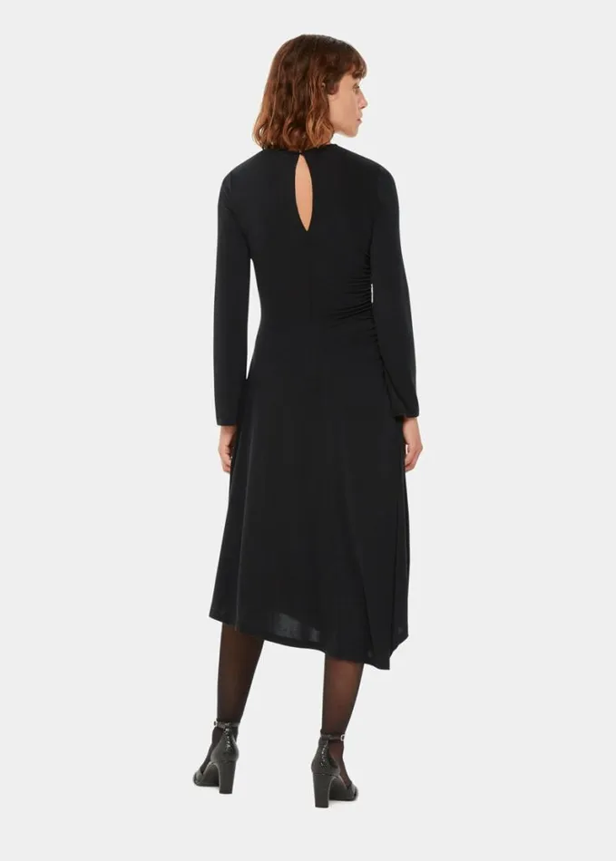 Whistles Asymmetric Jersey Midi Dress Black Women Dresses